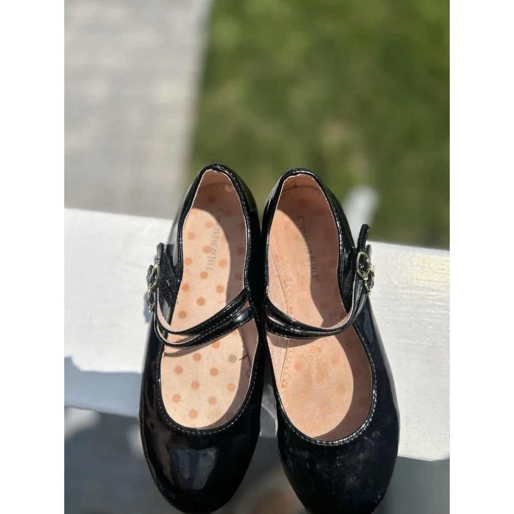 Christie & Jill Girls Black Patent Mary Jane Shoes Size 1 Double Strap